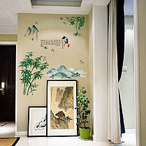Вінілові наклейки на стіну, шафа, офіс "гори, пташки біля зеленого бамбука" 65см*108см (лист60*90см), фото 2
