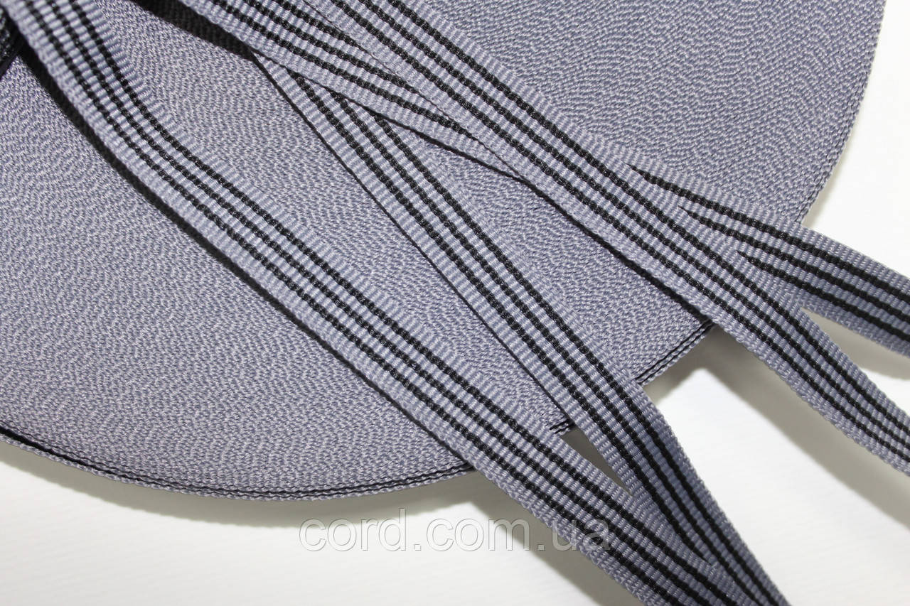Тесьма Стрічка Репс 10мм сірий+3п чорний бобіна 50м, фото 1