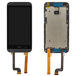 Дисплей для HTC Desire 601 315n, модуль у зборі (екран і сенсор) з рамкою — панеллю, оригінал Чорний