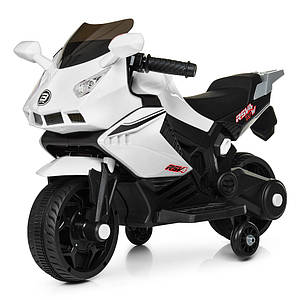 Електромотоцикл дитячий із фарами білий Bambi M 4215-1