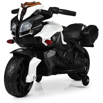 Дитячий електромотоцикл білий із чорним з MP3 Bambi M 3832EL-1, фото 1