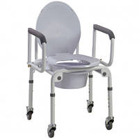 Туалет для інвалідів, стілець туалет для хворого, сталевий на колесах з відкидними підлокітниками 2107D OSD