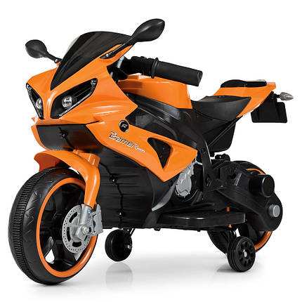 Дитячий мотоцикл Yamaha R1 Bambi M 4183-7 на 2 мотори жовтогарячий, фото 1