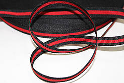 Тесьма Стрічка Репс 10мм чорний+1п червоний бобіна 50м