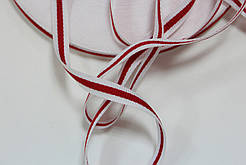 Тесьма Стрічка Репс 10мм білий+1п червоний бобіна 50м