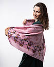 Кашемірова хустка з квітковим принтом 90х90см Блідо-рожева, фото 3