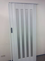 Двері міжкімнатні гармошка засклена, білий ясен 610, дзеркальне покриття, 860х2030х12мм