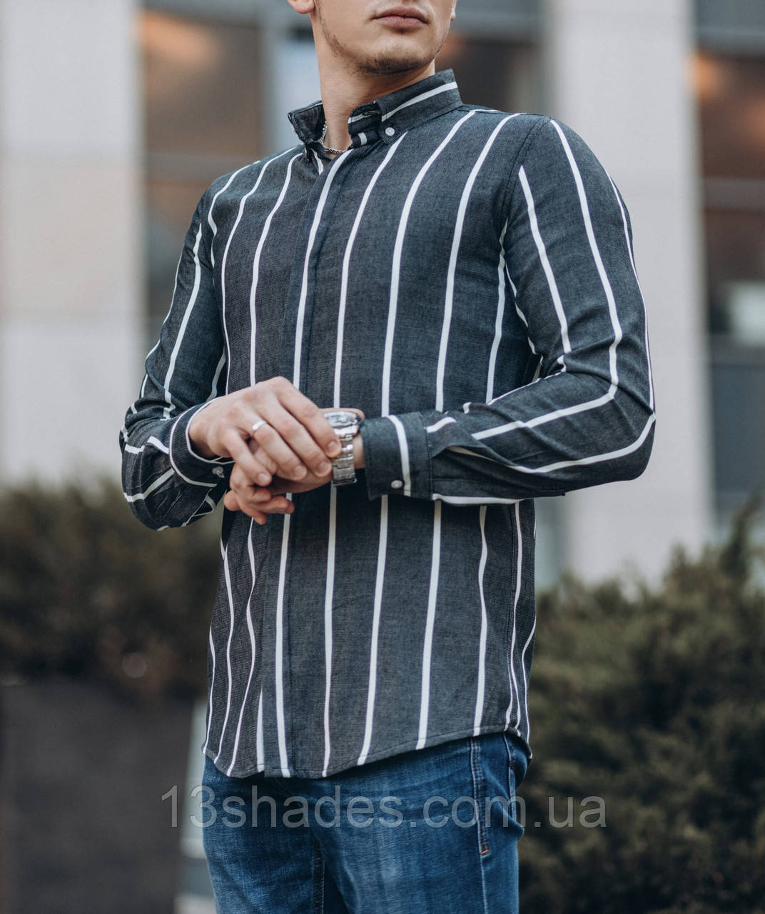 Сорочка в смужку чоловіча сірий Київ, фото 1