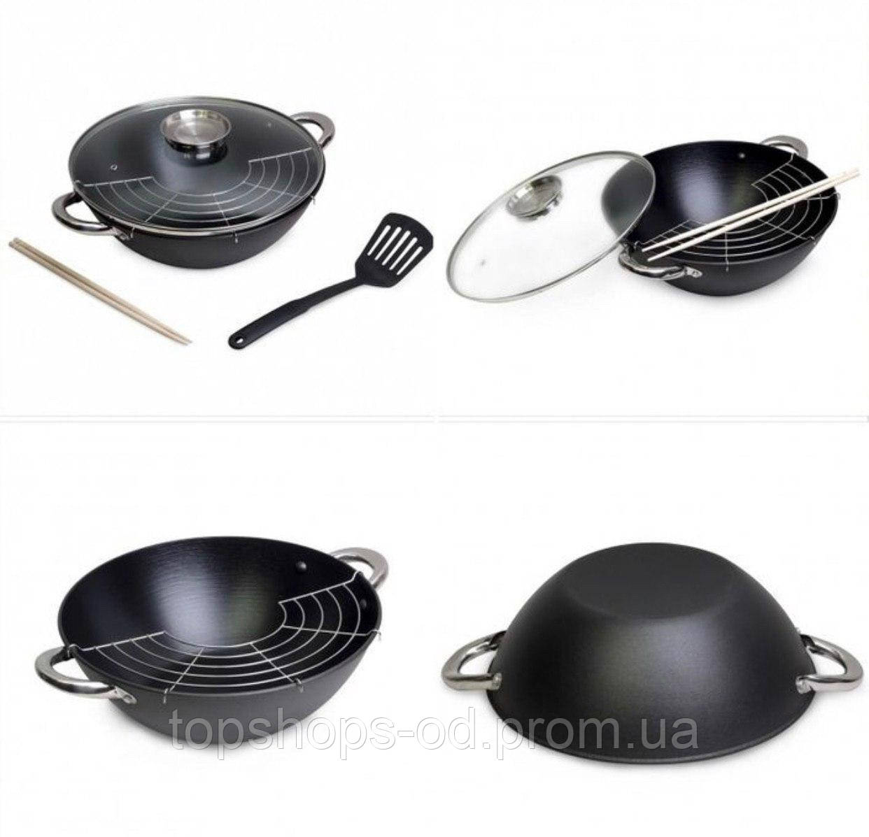Казан чавунний "Wok", з антипригарним покриттям, з кришкою, з лопаткою
