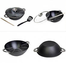 Казан чавунний "Wok", з антипригарним покриттям, з кришкою, з лопаткою