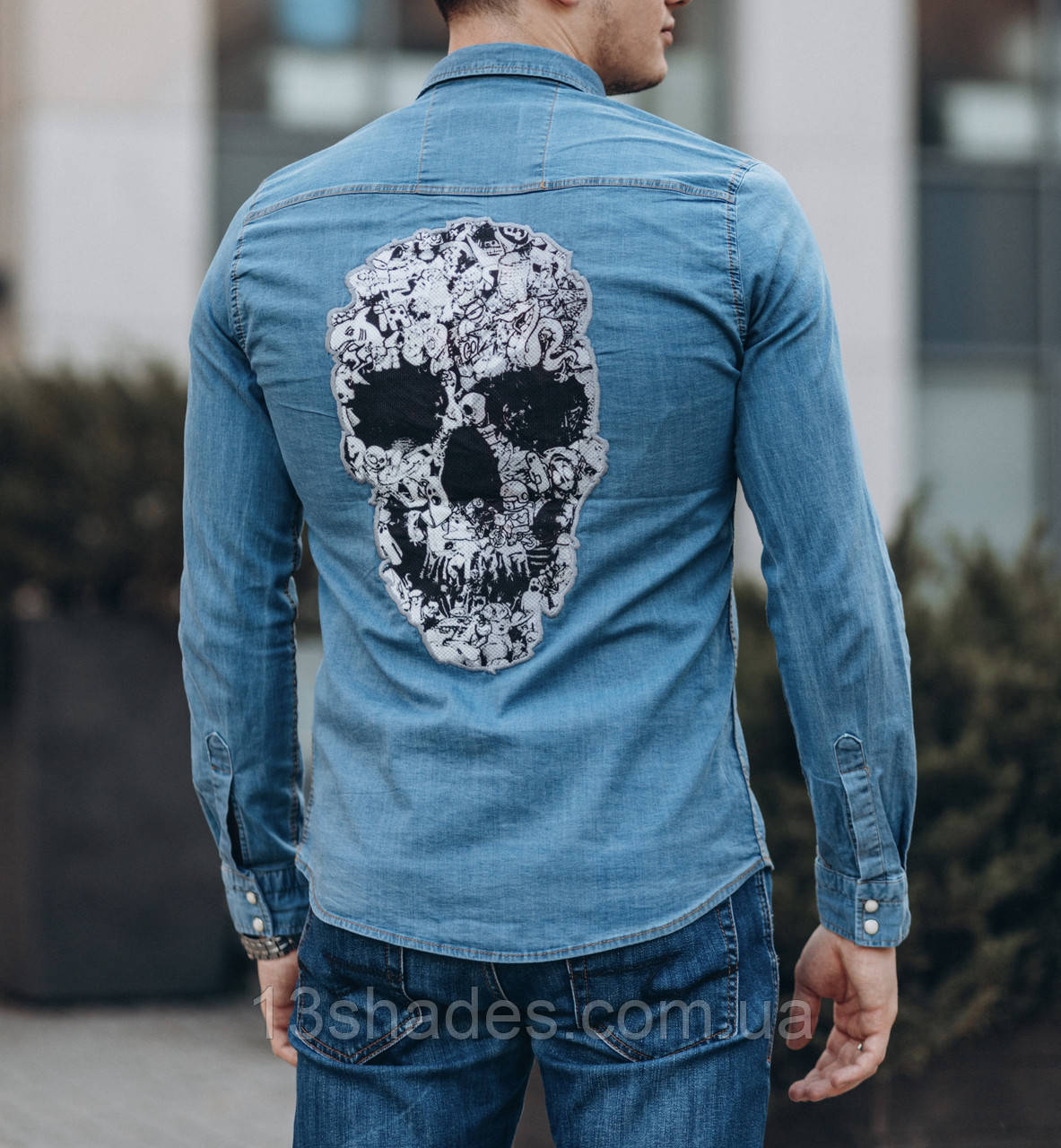 Сорочка джинсова з черепом чоловіча синій Київ, фото 1