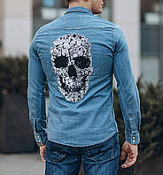 Сорочка джинсова з черепом чоловіча синій Київ