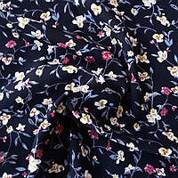 Штапель гілочки квітів молочні та рожеві на чорному, ш. 140 см