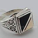 Чоловіча срібна печатка з золотом і оніксом 128з 20 розмір, фото 7