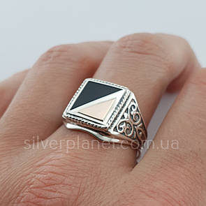 Чоловіча срібна печатка з золотом і оніксом 128з 19.5 розмір