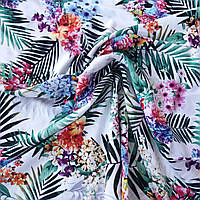 Штапель тропічні квіти та листя, ш. 140 см