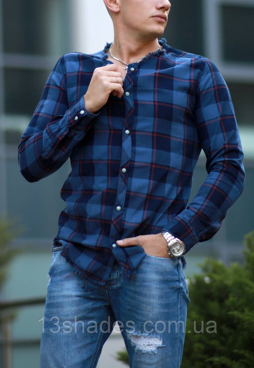 Сорочка чоловіча в карту синій котон Київ, фото 1