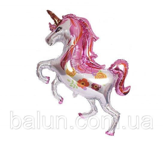 КУЛЯ ФОЛЬГОВАНИЙ ФІГУРНИЙ "ЄДИНОРІГ КВІТИ ГОЛОГРАМА" РОЗМІР: 115 см веселка