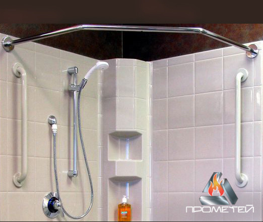 Радіусна штанга/труба під шторку в душ і ванну з двома кутами з нержавіючої сталі, Ø20мм, 25мм, 30мм, 32мм