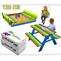 Набор песочница JustFun 120х120 см. + стол с лавочками цветное