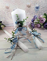 Свадебные свечи ручная работа в голубом цвете