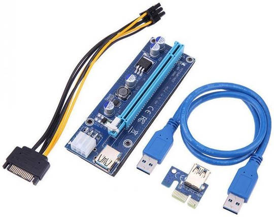 Райзер PCI-E 1X - 16X, USB 3.0 кабель 60см, живлення 6 pin, фото 1
