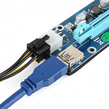 Райзер PCI-E 1X - 16X, USB 3.0 кабель 60см, живлення 6 pin, фото 6