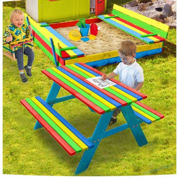 Дитячий стіл з  лавками дерев'яний вуличний 120/100 см Just Fun