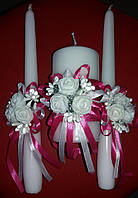 Комплект весільних свічок сімейне вогнище "Букет" Малиновий