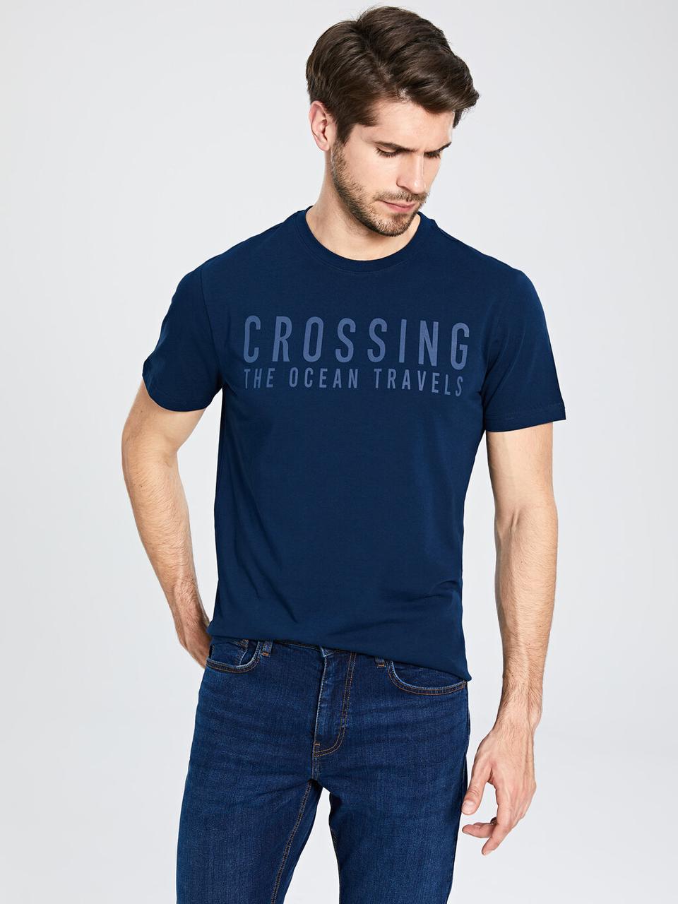 Синя чоловіча футболка LC Waikiki/ЛС Вайкі Crossing the ocean travels