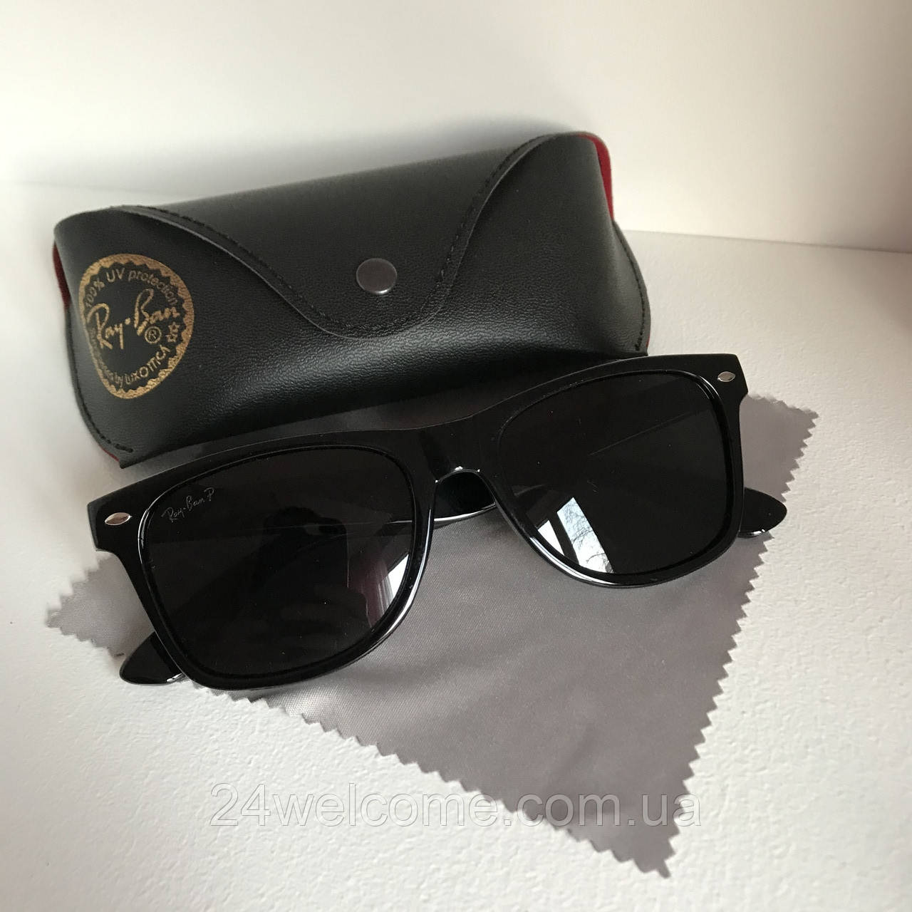 Сонцезахисні окуляри Полароїд Ray Ban Wayfarer чорний глянець комплект