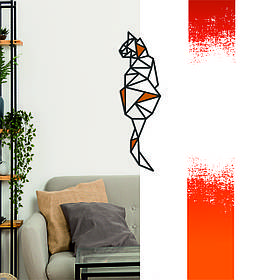 Декоративна дерев'яна картина абстрактна модульна полігональна Панно "Cat / Кіт" з вставками