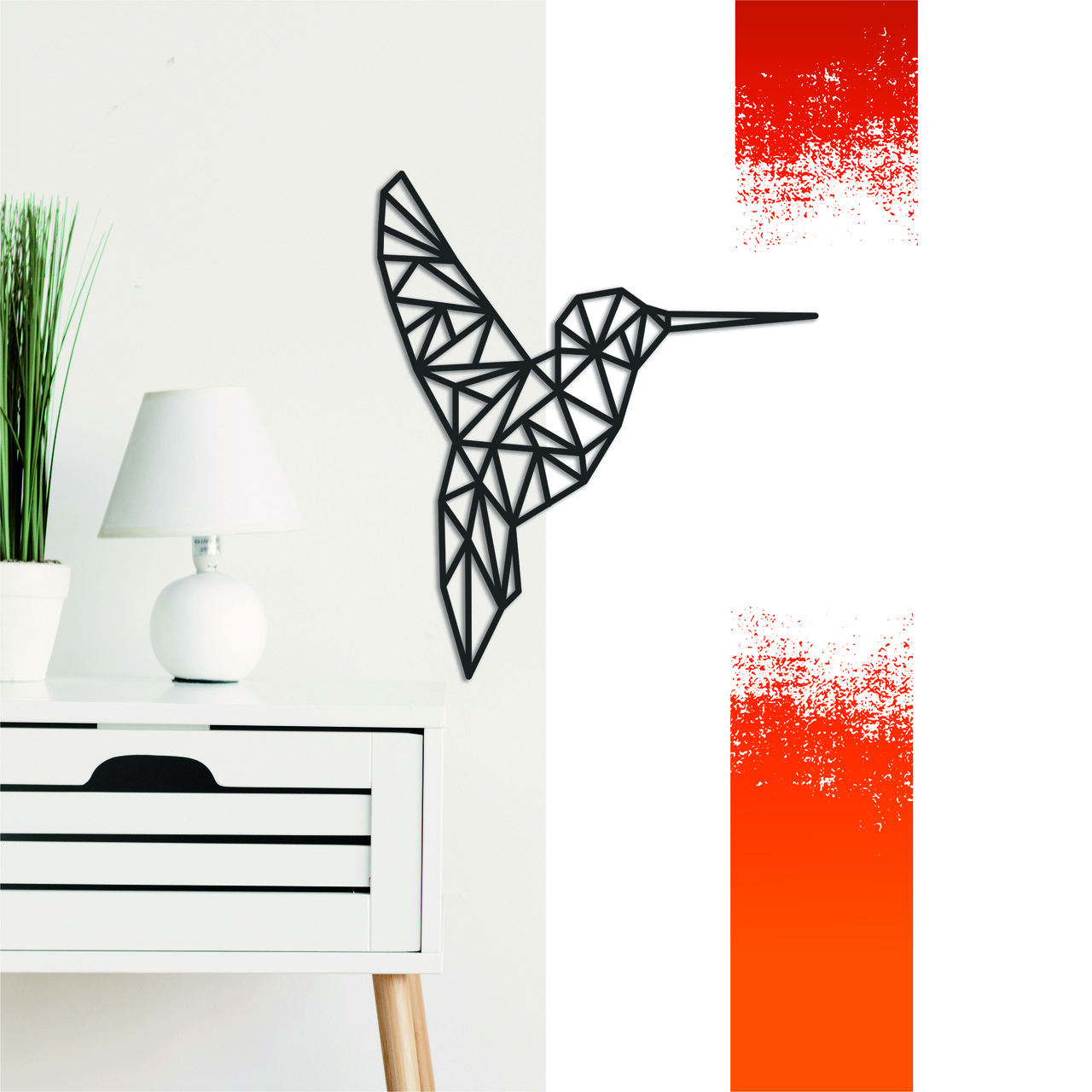 Декоративна дерев'яна картина абстрактна модульна полігональна Панно "Colibri / Колібрі"