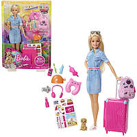 Уценка коробки Кукла Барби Путешественница с чемоданом и со щенком Barbie Doll and Travel Set with Puppy