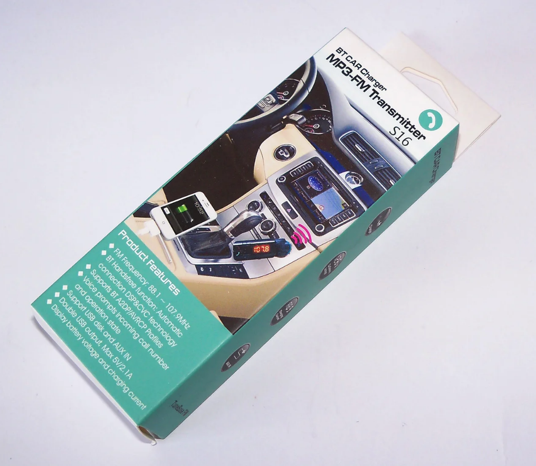 Автомобільний FM-модулятор CM-S16BL+BT, трансмітер c Bluetooth, AUX, 2 USB, microSD/TF