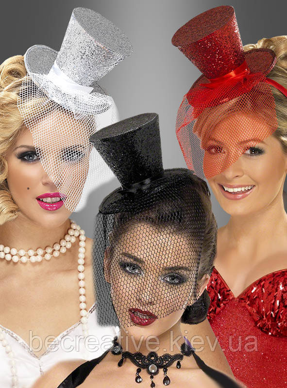 Чорний мініциліндр капелюха з вуаллю