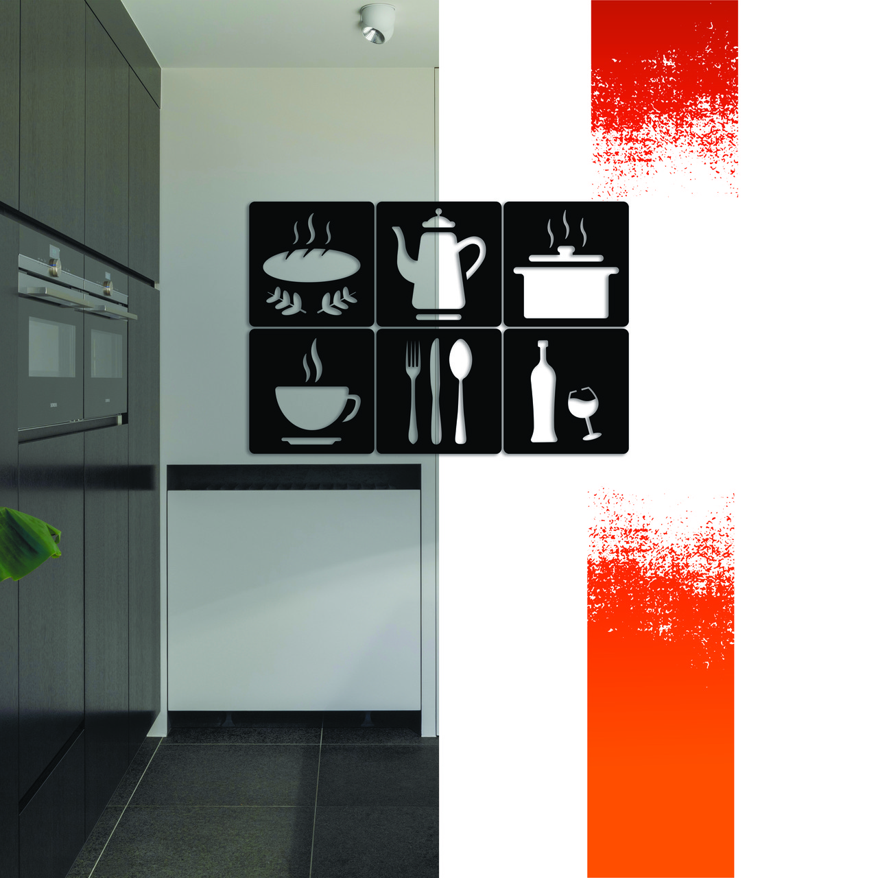 Декоративна дерев'яна картина абстрактна модульна полігональна Панно "Kitchen Set / Набір Кухня NEW"