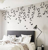 Интерьерная наклейка на стену Ветви дерева (лианы, стикер дерево, бабочки, наклейка веточки дерева с листьями)