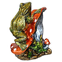 Садова фігура з гіпсу, Жаба на грибі (кольорова бронза) мухомор