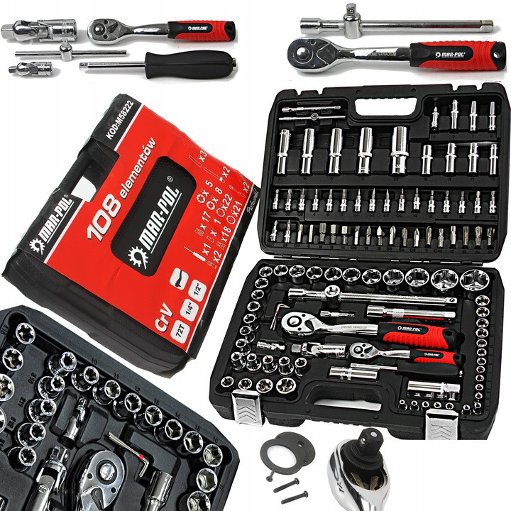 Набір інструментів MARPOL PROFESSIONAL 108 предметів CrV 1/2 1/4 професійний комплект інструментів, фото 1