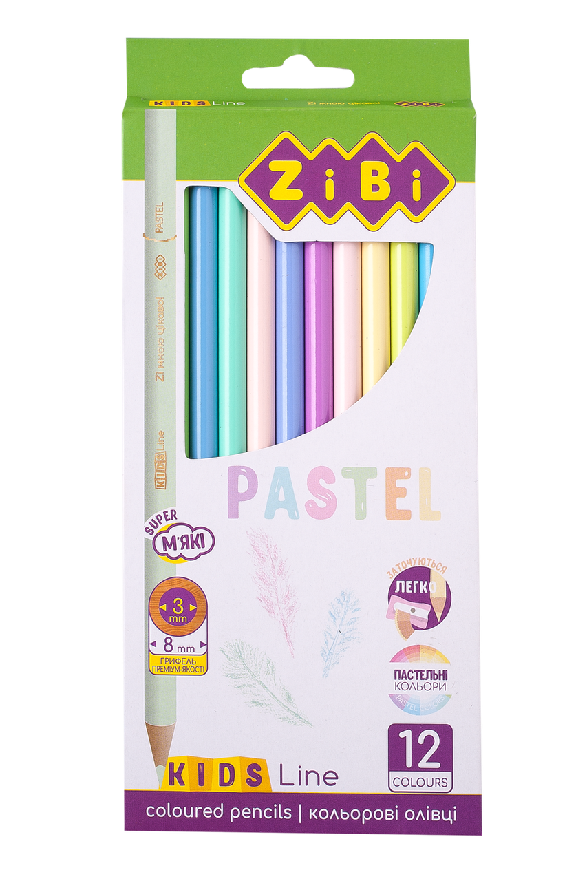 Олівці кольорові Zibi PASTEL, 12 шт., KIDS LINE