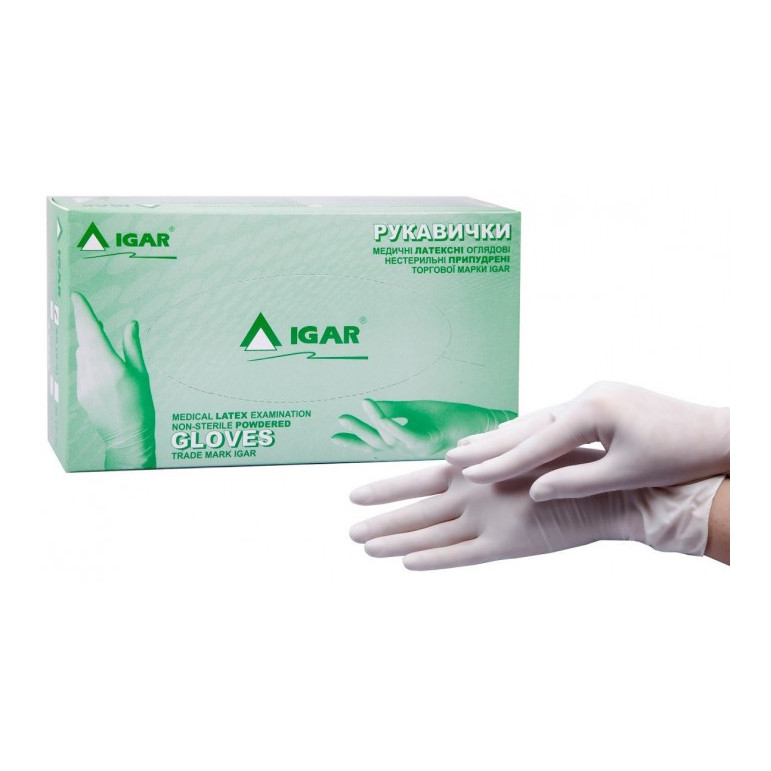 Рукавички Ігар латексні оглядові нестерильні припудрені р.S, фото 1