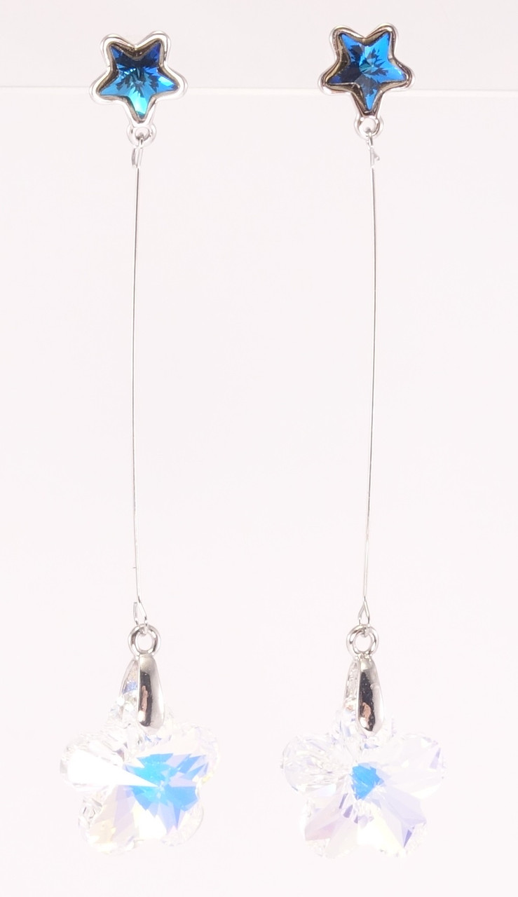 Сережки Xuping Родій з кристалами Swarovski пусети "Сині зірочки з підвісками кристальні квітки"