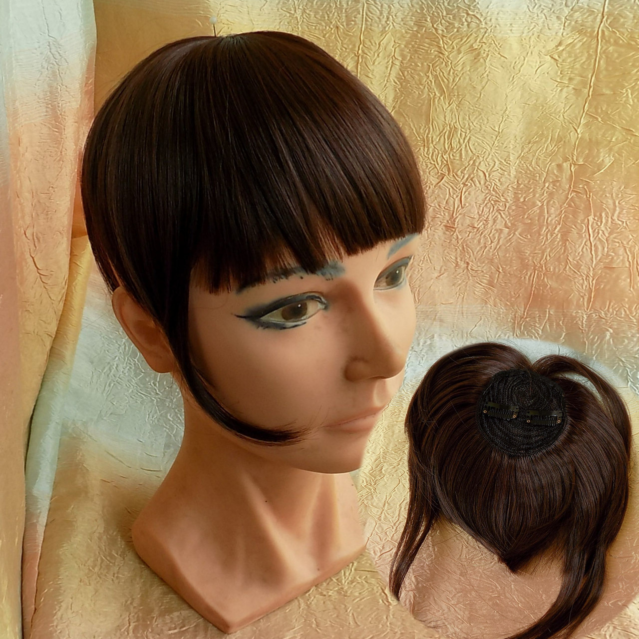 Чубчик чілка накладна на застібках (кліпсах) шоколадно-каштановий 10-028-2/ 33, фото 1