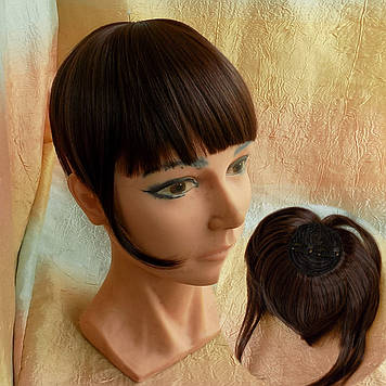 Чубчик чілка накладна на застібках (кліпсах) шоколадно-каштановий 10-028-2/ 33