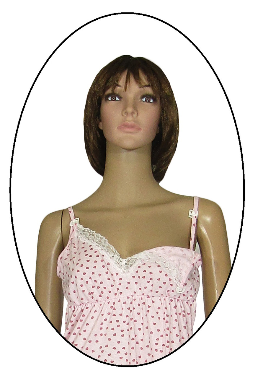 Ночная рубашка с кружевом для беременных, кормящих, в роддом 20002 Klipsa коттон светло-розовая с сердечками - фото 3 - id-p1184058492