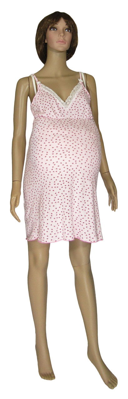 Ночная рубашка с кружевом для беременных, кормящих, в роддом 20002 Klipsa коттон светло-розовая с сердечками - фото 2 - id-p1184058492