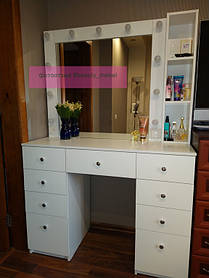 Стол для визажиста, гримерный столик, зеркало с подсветкой, белый 1