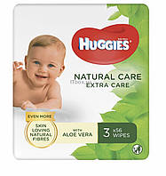 Влажные салфетки Huggies (Хаггис) Natural Care Extra Care 2+1, 3х56 шт. В упаковке 168 шт