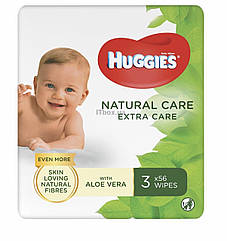 Вологі серветки Huggies (Хаггіс) Natural Care Extra Care 2+1, 3х56 шт. В упаковці 168 шт